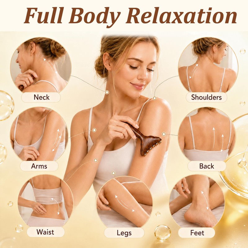 2Pcs Sandalwood Massager with Copper Beads, 2-in-1 Acupressure Roller and