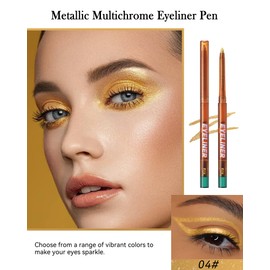 Metallic Multichrome Eyeliner Pencil, Bronze Glitter Gel Eye Liner Pencils, Waterproof Smudge-proof Longwear, Multi-Use Sharpenable Colored Eyeliner Shimmer Eyeshadow Makeup Pen, Delineador De Ojos-04
