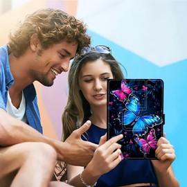 RWUTYTIUL Universal Tablet Case for T-Mobile Revvl Tab 2 10.1" 2025/Revvl Tab 5G 10.36" 2023, 360 Degree Rotating Kickstand Protective Stand PU Leather Shell Cover for 9"-10.5", Blue Red Butterfly