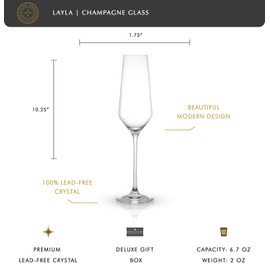 JoyJolt Champagne Flutes – Layla Collection Crystal Champagne Glasses Set of 4 – 6.7 Ounce Capacity – Ideal for Home Bar, Special Occasions – Made in Europe
