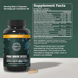 Primal Harvest Immune Defense 10-in-1 Supplement with Probiotics, Zinc, and Vitamins C, D3, K2, B6 Daily Immune Support for Adults