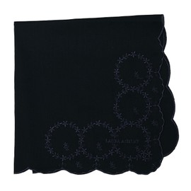 Laura Ashley 05601197 Handkerchief Embroidery Handkerchief, Women's, Small Flower Pattern, Black