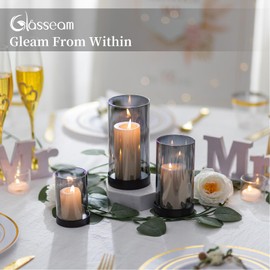 Glasseam Windlicht Glas Kerzenhalter Stumpenkerzen: 6er Set Windlicht Groß Windlicht Schwarz Kerzenständer Glaszylinder für Kerzen Modern Windlichter für Draußen Garten Wohnzimmer Dekoration