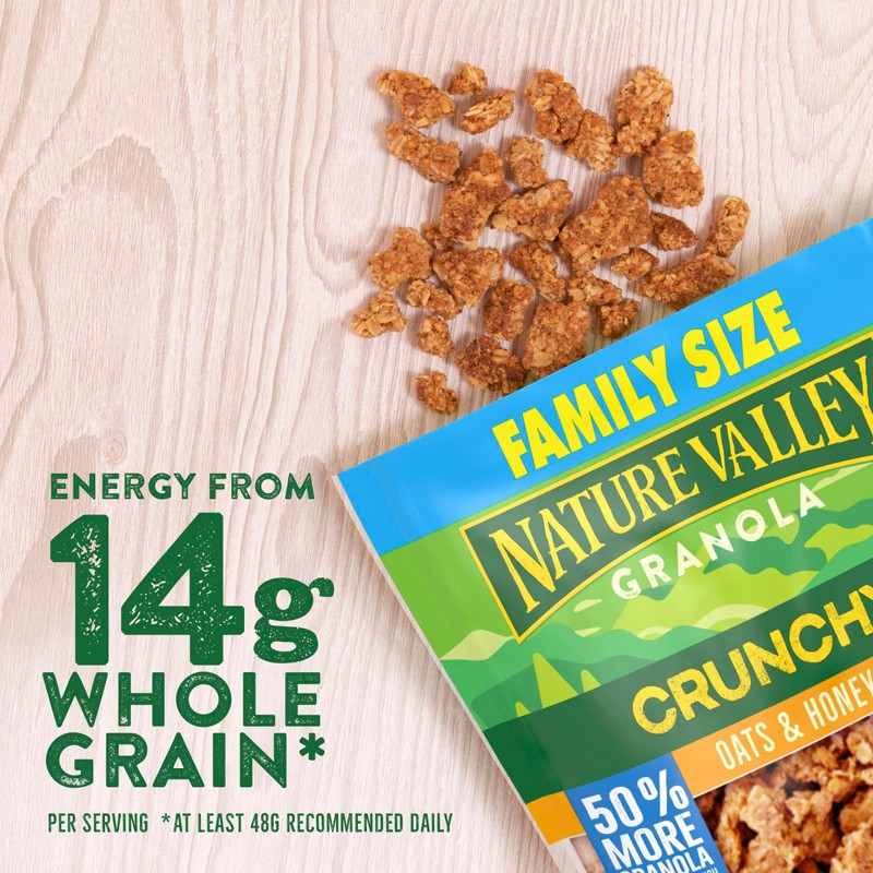 Nature Valley Crunchy Granola, Oats and Honey, Resealable Snack Pouch,