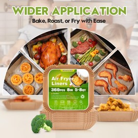 REAXYZNN Air Fryer Parchment Paper Liners, 360pcs Air Fryer Liners Disposable, 8 Inch Oil Proof Square Airfryer Paper Liners for 5-8 QT, Baking, Roasting, Microwave