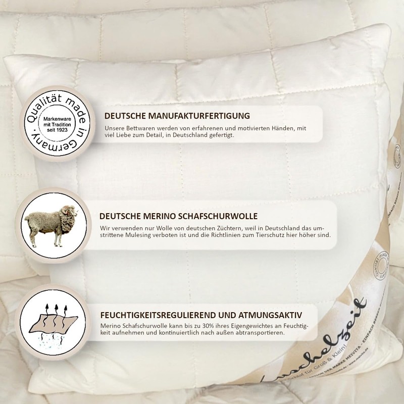 Merino Pillow in 40 x 80 cm with Natural Latex