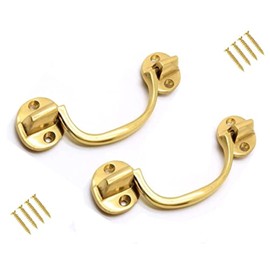 TERF® Traditional Vintage Polished Brass Drop Handle Face Fix Cabinet Pull Handle Knobs Including Fixing Screw for Use Window Cupboard Cabinet Wardrobe Door Gate - Pack of 2