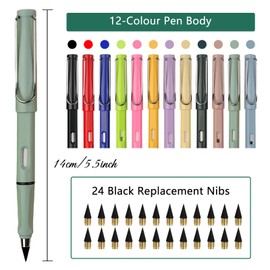 Meleager Pack of 12 Eternal Pencils, Magic Pencils with 24 Interchangeable Heads, Black, Infinity Pencil with Eraser, Inkless Pencils for Writing Painting, Infinity Magic Pencil for Children