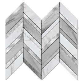 Yipscazo 10-Sheet Herringbone Peel and Stick Backsplash for Kitchen Walls,Heat Resistant White Gray Stone Mixed Metal Stick on Backsplash Tiles,Waterproof Peel and Stick Tile for Bathroom&Shower