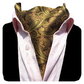 Gusleson Men's Yellow Cravat Self Tie Paisley Jacquard Woven Floral Luxury Brown Ascot (UK0672-06)