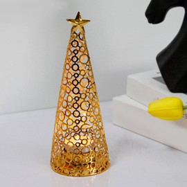 Metal Tea Light Candle Holders in a Christmas Tree Shape - Gold Scented Candle Stand for Home Tabletop Decoration and Holiday Parties