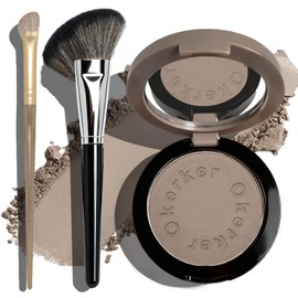 Okerker Cool Toned Contour Palette with Mirror, Taupe Grey Contour Powder for Pale Light Cool Toned Skin, Nose Contouring Bronzer Powder with Nose Face Brush