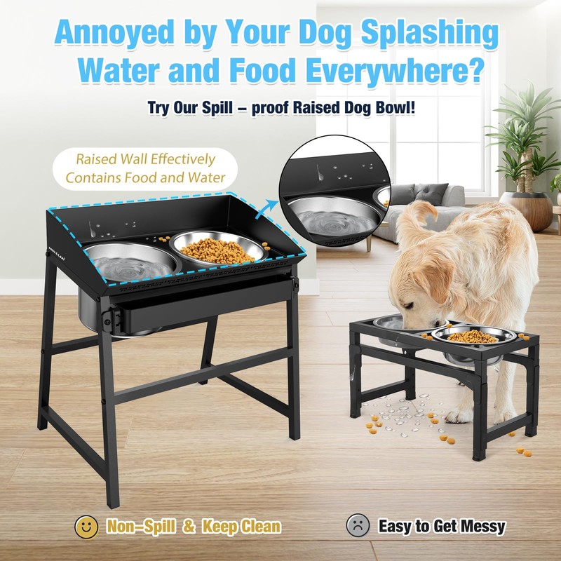 Bobbie & Laxi 15" Tilted Elevated Dog Bowl, Spill-Proof with