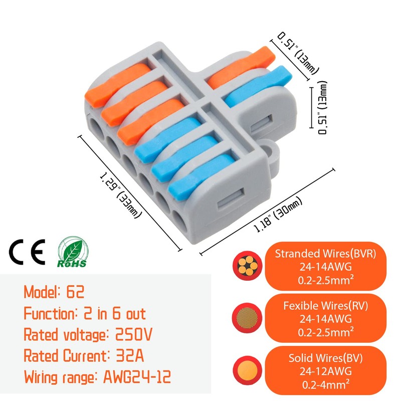 XALXMAW 10Pcs Lever Wire Connectors, 2 in 6 Out Mini
