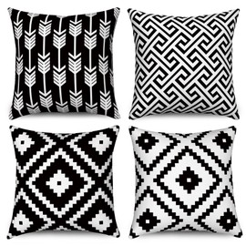 Hnmdmyi Kissenbezug Schwarz und Weiß 45x45 4er Set, Boho Kissenbezüge Modernes Geometrisches Muster Neutrale Dekorative Leinen Kissenhülle für Sofa Couch Bett Garten Outdoor Home Decor