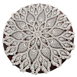 gracebuy 60cm Beige Round HANDMADE Floral Crochet Lace Tablecloths Doilies