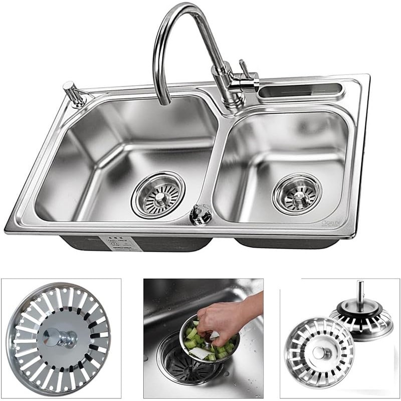Walquicks 2 Pcs Sink Strainer Plug, Silver Stainless Steel 304