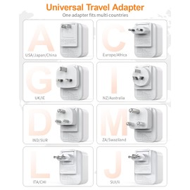 Travel Adapter Worldwide Set, International Socket Adapter with USB C (PD 20W), 8 Removable Travel Plugs Travel Adapter for South Africa/JAP/AUS/USA/IT/Swiss/EU/UK (World Adapter + 8 Attachments)