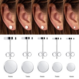 UHIBROS Silver Earrings for Men Set, Stainless Steel Stud Earrings for Men Women Hypoallergenic Cartilage Earrings Pack 5 Pairs 4mm-8mm