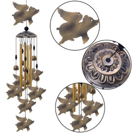 Flying Pigs Wind Chimes Outdoor Decor - with 6 Bells 7 Pigs Wind Chimes, Mobile Romantic Fly Pigs Wind Catcher, Bronze Pigs Wind Bells for Home, Mom Gifts, Balcony, Tree, Festival, Garden Decoration