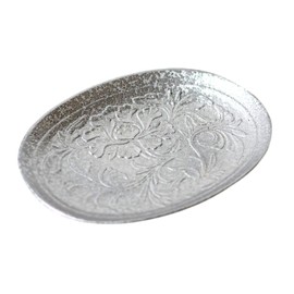 Arita Ware 476317 Toetsu Kiln, Arabesque Carved, Oval Plate, 6.3 x 4.7 inches (16 x 12 cm), Silver Lacquer, Made in Japan