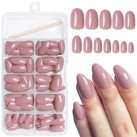 AddFavor Oval Press on Nails Short Fake Nails, 240pcs Deep Nude Nails Press on Almond False Nail Full Cover Acrylic Nail for Women and Girls