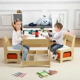 Kids Table and Chair Set, 4 in 1 Children Activity Table w/Storage, Removable Tabletop, Blackboard, 3-Piece Toddler Furniture Set for Art, Crafts, Drawing, Reading, Playroom