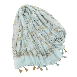 MAIRY Ladies Scarves Lightweight Shawls and Wraps for Women Flowers Print Cotton Head Wrap Green Scarf, 109