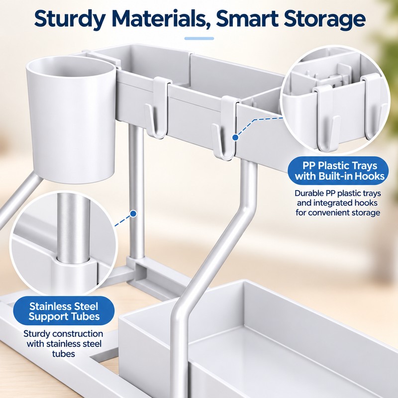 2-Tier Pull-Out Under Sink Organizer - Space-Saving Kitchen & Bathroom