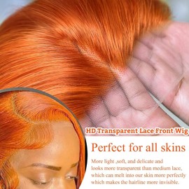 DliliBoon Wear And Go Orange Colored 9x6 Glueless Lace Wigs Human Hair Pre Cut For Beginners Ginger Body Wave Lace Front Wigs Human Hair For Women HD Lace Closure Colored Glueless Wig (28inch)