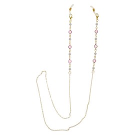 CAPASTEC Glasses Chain, Swa, Lovsky Beads, Eyeglass Holder, Fashionable 2-Way Gold with Anti-Slip Beads, Lightweight Subri Necklace, Glasses Strap, Necklace, Alloy, Eyeglass Holder, Unisex, Gift, Pink