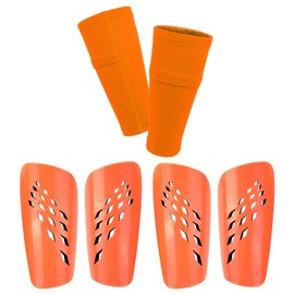 FIBOGOUP 2 Pairs of Football Shin Pads with Optimised Pocket - Non-Slip Socks - Children's Football Shin Pads (Orange M)