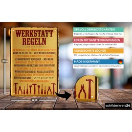 schilderkreis24 - "Werkstatt-Regeln" Tin Sign - Humorous Wall Decoration for Craftsmen & Mechanics, Ideal as a Gift