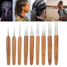 Ejoyous 9 Pieces Dreadlock Crochet Hook Set, Single Double 3 Bamboo Handle Braid Needle Crochet Hook, Professional Dreadlocks Crochet Hook Tool Set for Precise Needle Weaving, Ejoyousndic7fr918