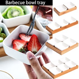 WENMAQIN Ceramic Snack Bowls with Bamboo Tray Set,Divided Serving Bowls and Platters for Hosting & Party,Removable Serving Dishes for Chips and Dip,Fruit,Veggies,Candy and Snacks Kitchen Decor (6)