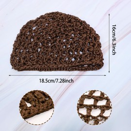 PENTA ANGEL Mesh Crochet Hair Net 2Pcs Elastic Soft Rayon Knit Snoods Hat Sleeping Hair Cap Cover Accessory for Women Girls Long Thick Curly Hair (Coffee)
