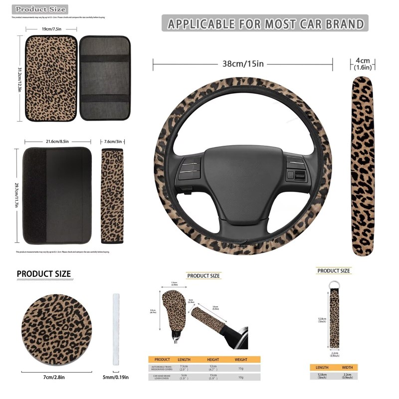 Yspwyqan 15 Pcs Car Seat Cover Full Set Brown Leopard