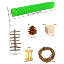 Hsthe Sea 10 Pcs Hamster Chew Toys, Gerbil Rat Guinea Pig Chinchilla Chew Toys Accessories, Natural Wooden Dumbbells Exercise Bell Roller Teeth Care Molar Toy for Rabbits Bird Bunny