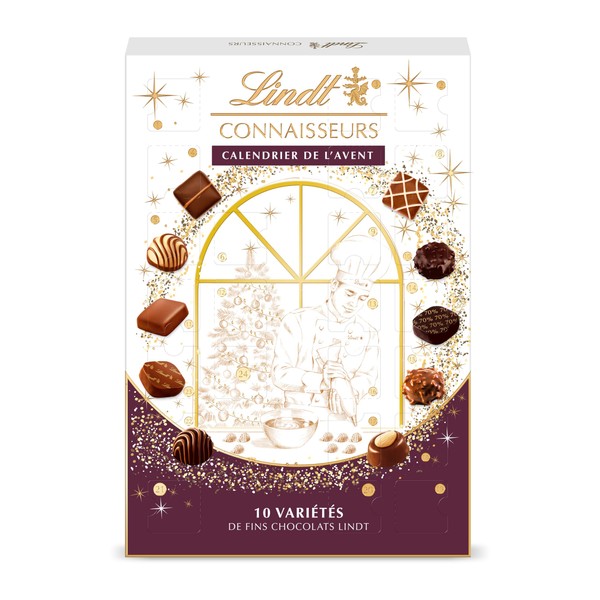 Lindt - Connoisseurs Advent Calendar – Assorted Milk Chocolates, Black and White – Ideal for Christmas, 250 g