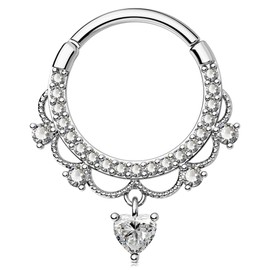 Jewseen 16g Cartilage Hoop Earrings Heart Dangle Septum Rings Septum Jewelry Cubic Zirconia Septum Hoop for Women Men