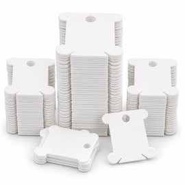 AKORD 120 Pcs White Plastic Floss Bobbins Set Embroidery Thread Bobbins and 260 Pcs Blank Stickers