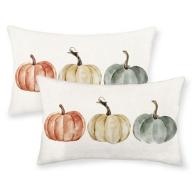 Fall Pillow Covers 12x20 Inch Set of 2 Watercolor White Orange Green Pumpkins Throw Pillows Outdoor Fall Decoration Pillowcases Autumn Harvest Cushion Case Thanksgiving Decor for Couch Sofa