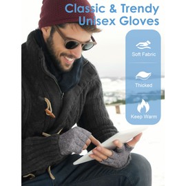 Kiiwah Fingerless Gloves for Men and Women, Knitted Finger Gloves Without Fingertips, Soft Fleece Gloves Without Fingers for Typing, Cycling, Driving, Camping, Running, gray