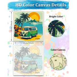 TOCARE Framed Paint by Numbers Kit for Adults Beginner & Kids Ages 8-12,Palm Tree Bus Paint by Number Framed,Simple Oil Paint by Number Kits on Canvas Framed Bus(10x10 Inch, Without Easel)