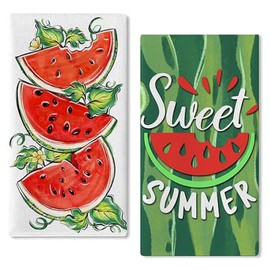 BSITSSS Pack of 2 Tea Towels, Summer Kitchen Towels, 45 x 66 cm, Watermelon Microfibre Tea Towels, Tea Towels, Hand Towels for Seasonal Spring Summer Hawaiian Party Decoration