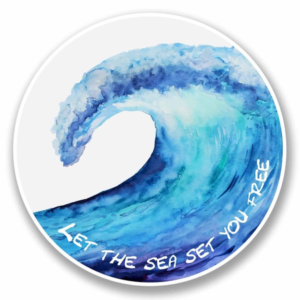 2 x 10cm Wave Vinyl Sticker Laptop Surf Surfer Scuba