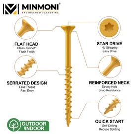 #10 x 4'' Wood Screws (5 lb Box), Trox Flat-Head Exterior Deck Screws 245pcs, Multiple Size Available, Tan, T25 Star Bit Included