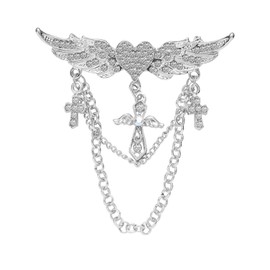 Gold Angel Wings Tassel Chain Brooch Collar Pins for Men,Vintage Love Heart Sweater Shawl Chain Clips Brooch Chain for Men Suits Lapel Pin (Sliver)