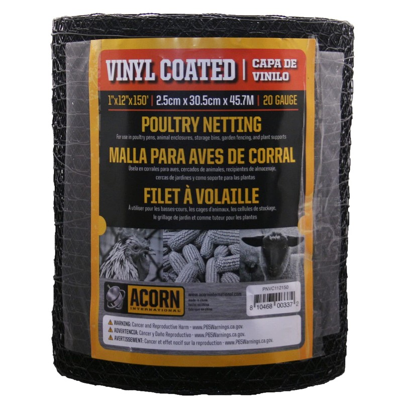 Vinyl Coated Poultry Netting, 1" x 12" x 150', Black