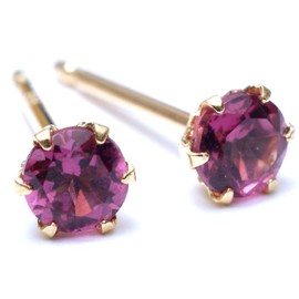 A.UN Jewelry 18K Gold 18YG Certified Birthstone 0.2 inch (4 mm) Shaft Thickness 0.5 inch (12 mm) Dainty Simple Stud Earrings for Women, Natural Stone, Yellow Gold, Garnet